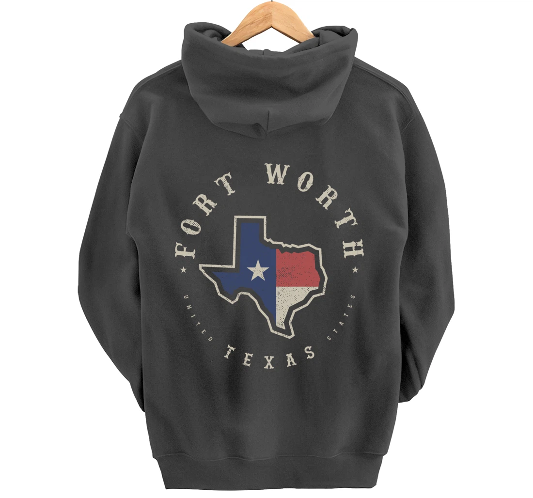 Vintage Fort Worth Texas State Flag Map Souvenir Gift Pullover Hoodie