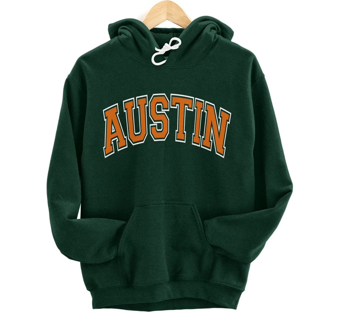 Austin Texas TX Varsity Style Orange Text Pullover Hoodie