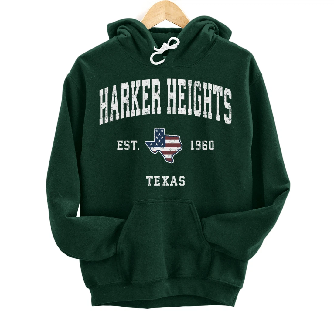 Harker Heights Texas TX Vintage American Flag Sports Design Pullover Hoodie