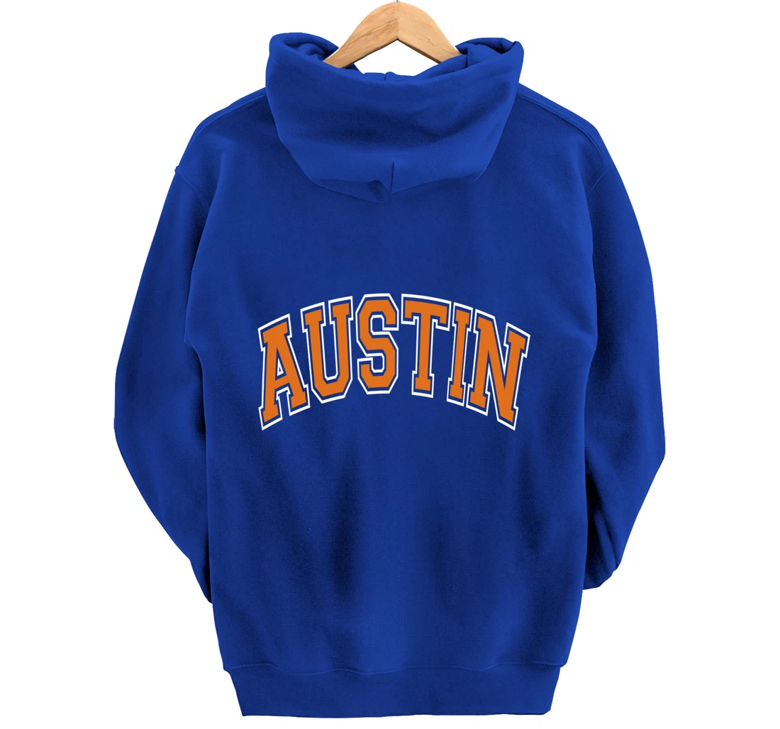 Austin Texas TX Varsity Style Orange Text Pullover Hoodie