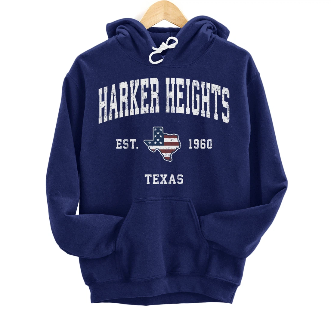 Harker Heights Texas TX Vintage American Flag Sports Design Pullover Hoodie