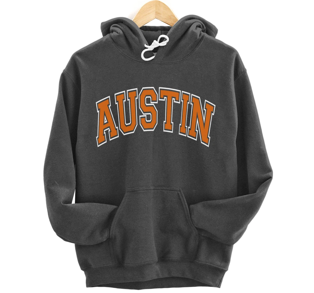 Austin Texas TX Varsity Style Orange Text Pullover Hoodie