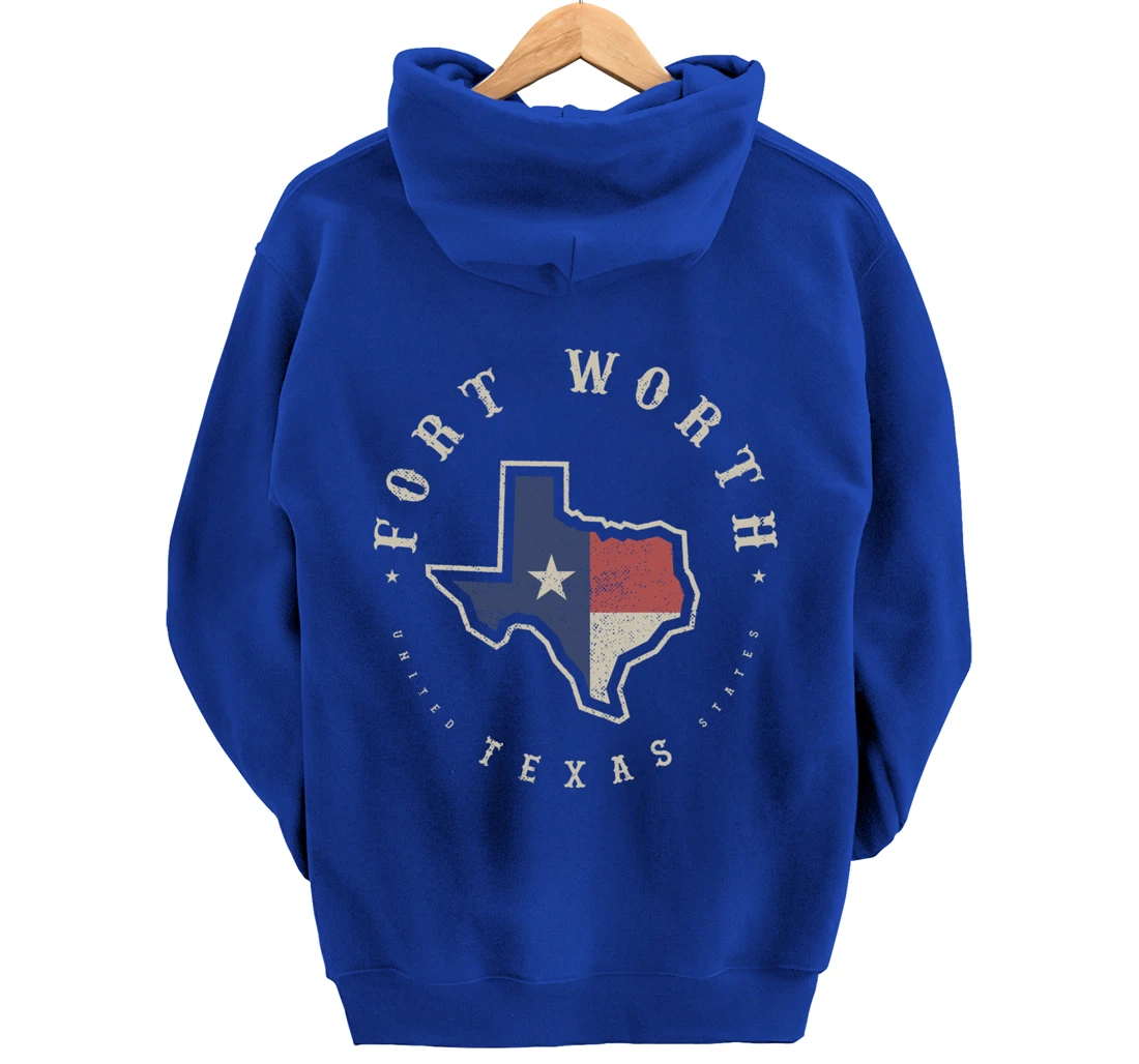Vintage Fort Worth Texas State Flag Map Souvenir Gift Pullover Hoodie