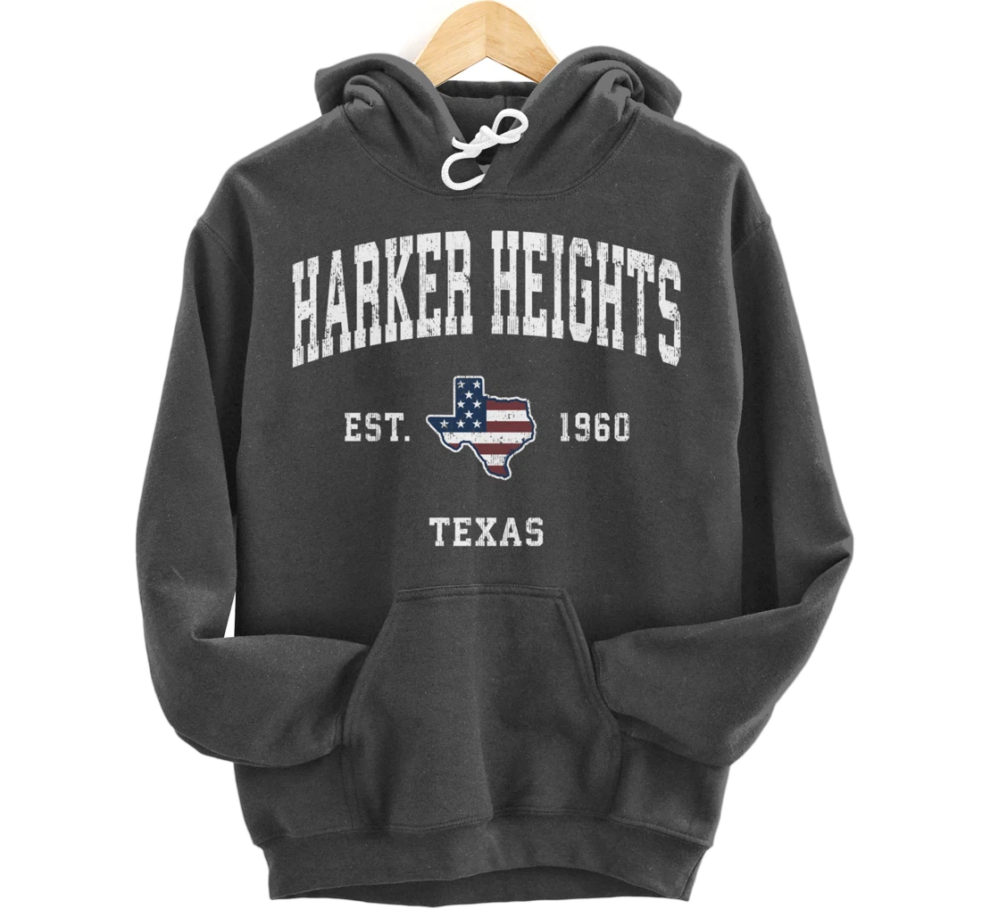 Harker Heights Texas TX Vintage American Flag Sports Design Pullover Hoodie