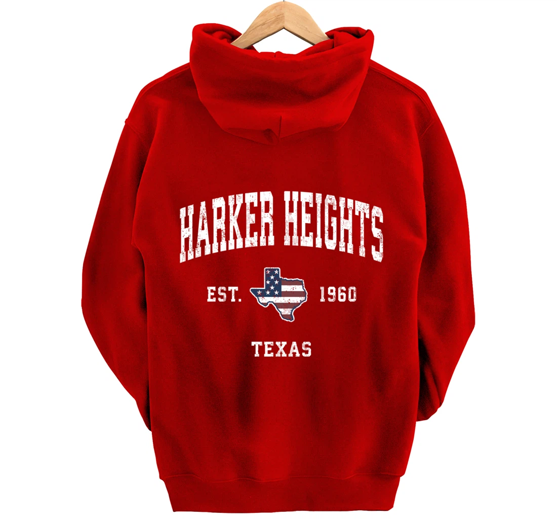 Harker Heights Texas TX Vintage American Flag Sports Design Pullover Hoodie