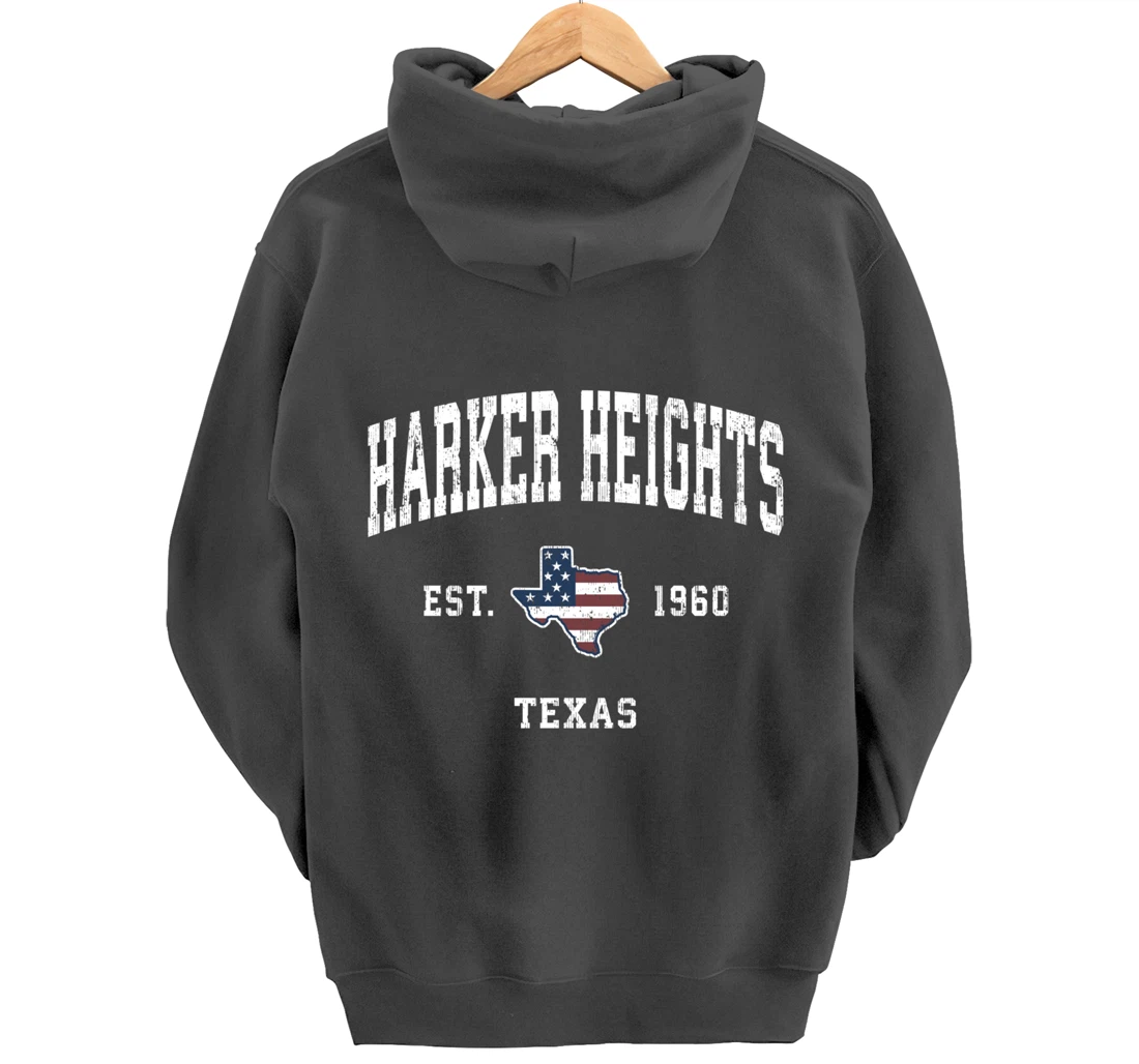 Harker Heights Texas TX Vintage American Flag Sports Design Pullover Hoodie