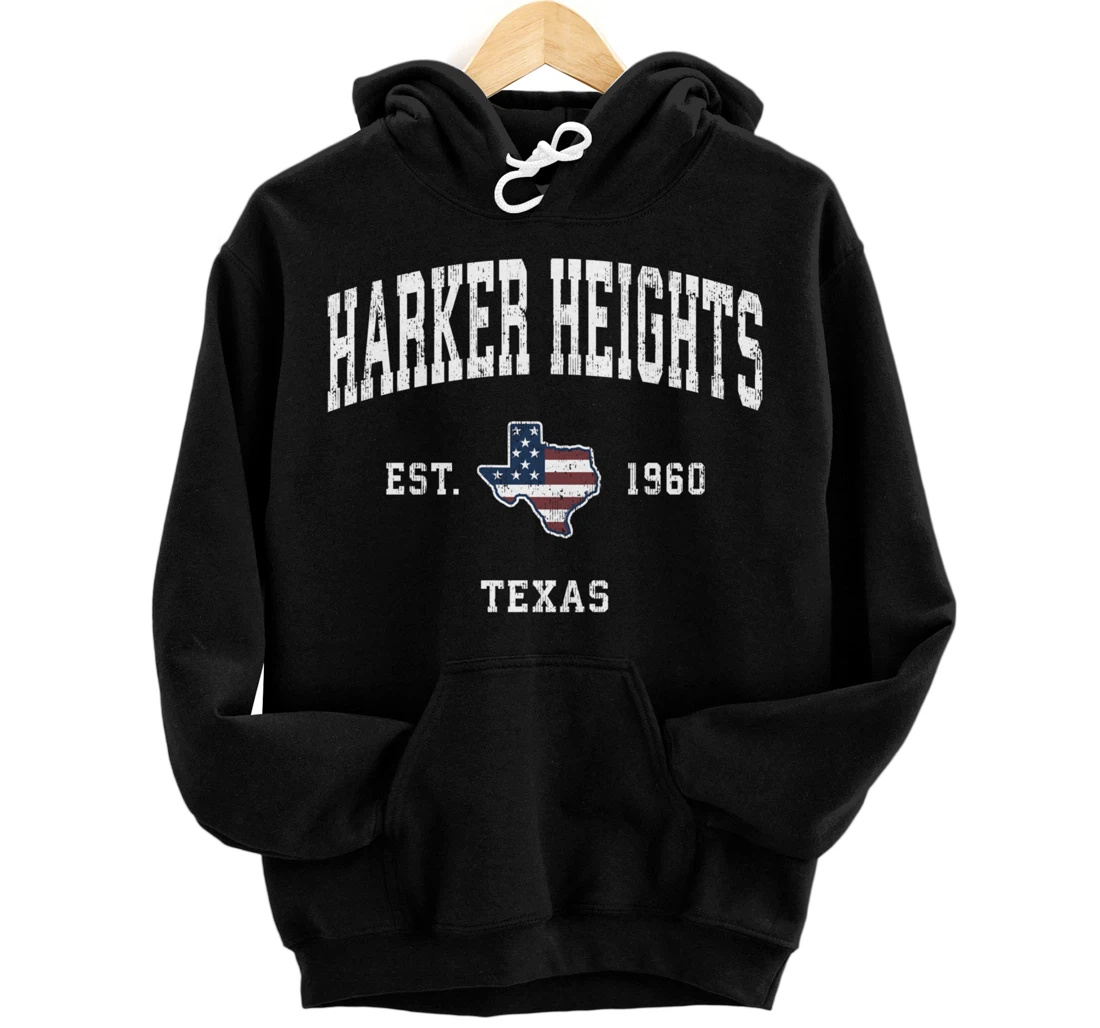 Harker Heights Texas TX Vintage American Flag Sports Design Pullover Hoodie