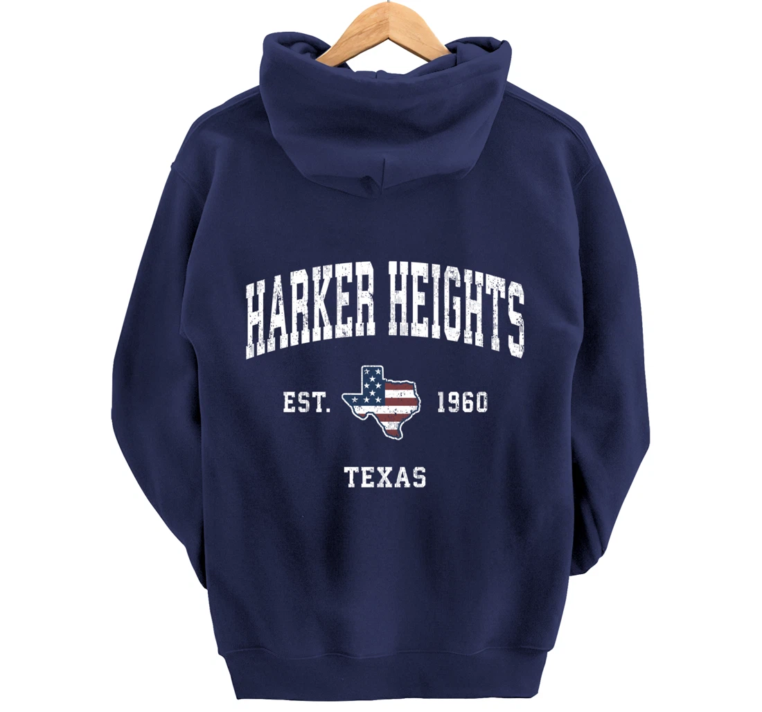 Harker Heights Texas TX Vintage American Flag Sports Design Pullover Hoodie