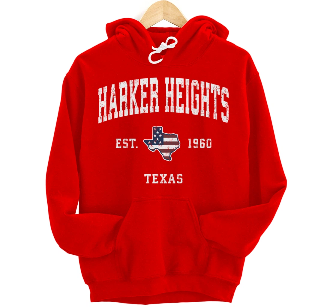 Harker Heights Texas TX Vintage American Flag Sports Design Pullover Hoodie