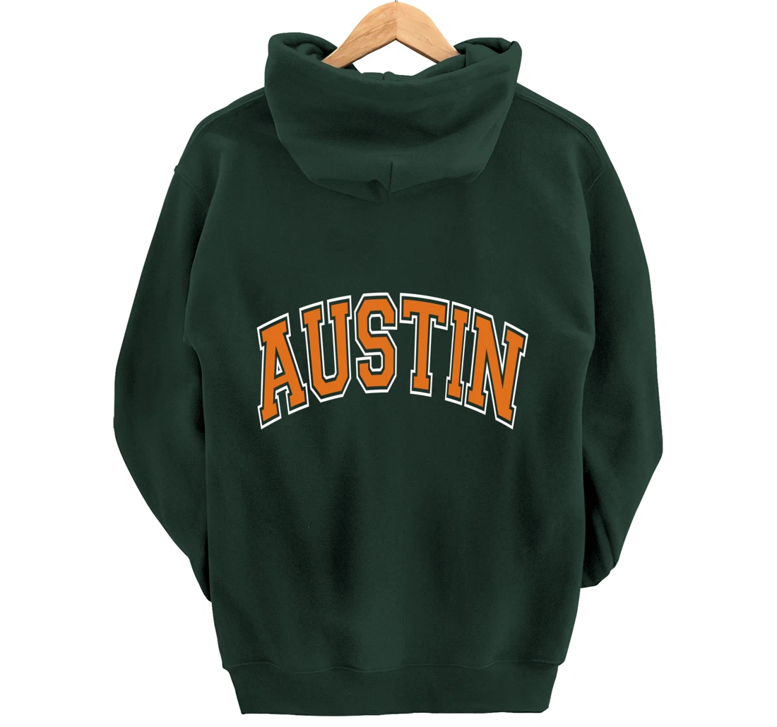 Austin Texas TX Varsity Style Orange Text Pullover Hoodie