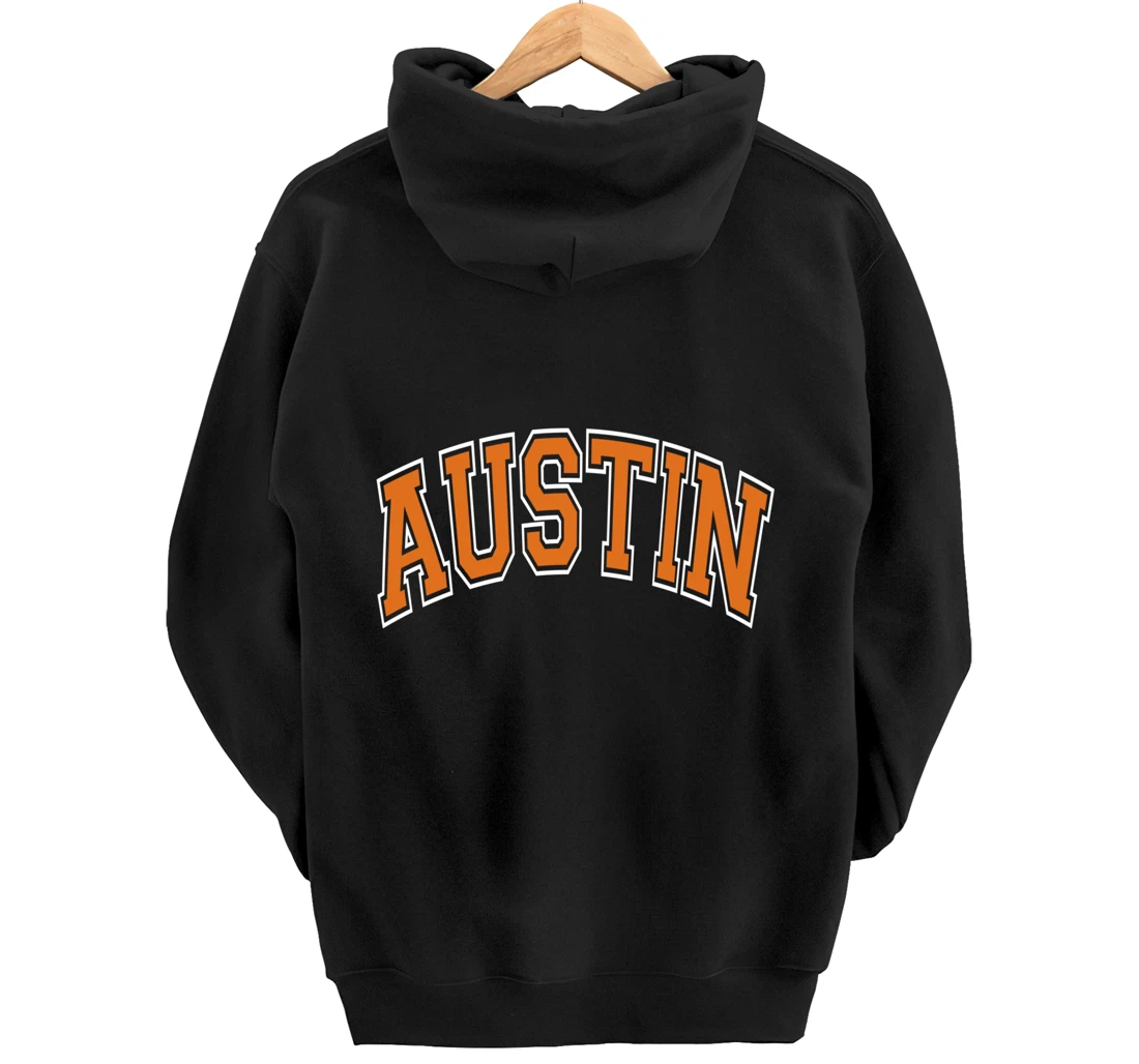 Austin Texas TX Varsity Style Orange Text Pullover Hoodie