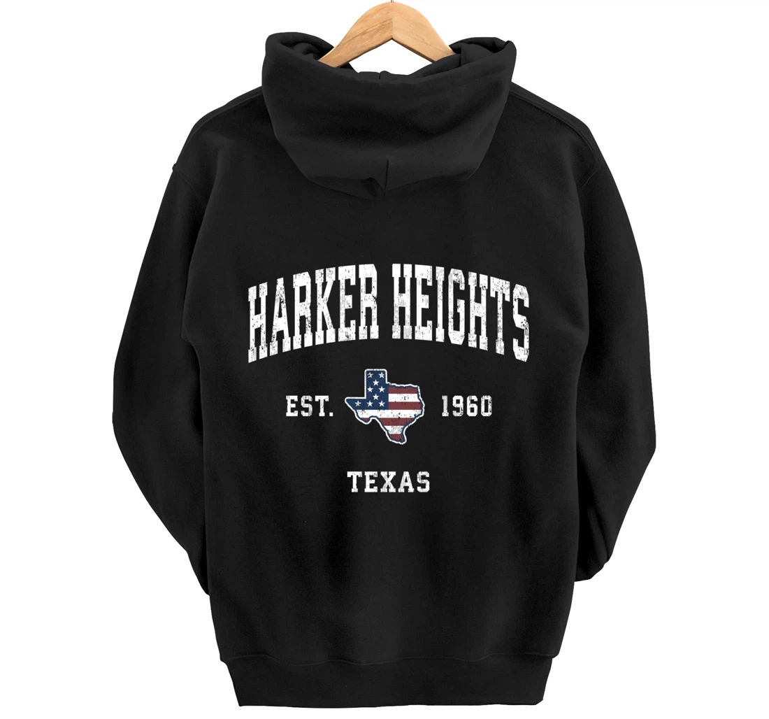 Harker Heights Texas TX Vintage American Flag Sports Design Pullover Hoodie