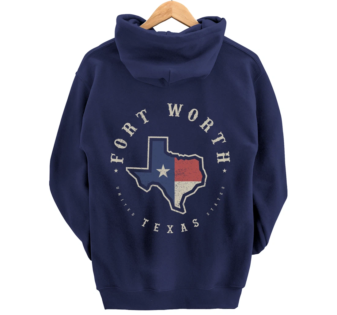 Vintage Fort Worth Texas State Flag Map Souvenir Gift Pullover Hoodie