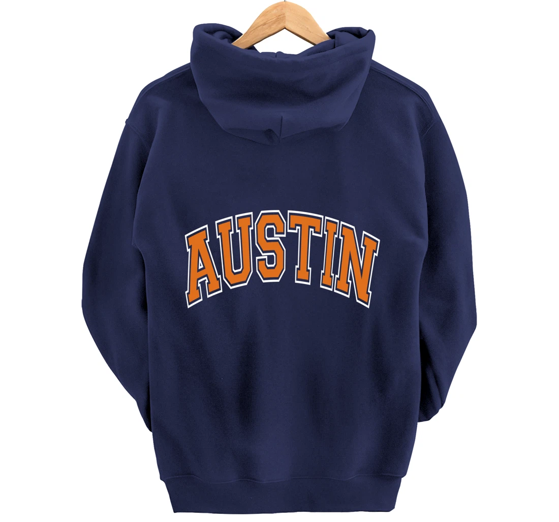 Austin Texas TX Varsity Style Orange Text Pullover Hoodie