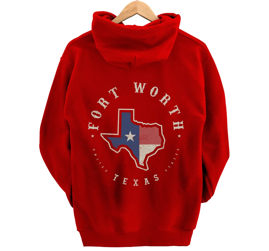 Vintage Fort Worth Texas State Flag Map Souvenir Gift Pullover Hoodie