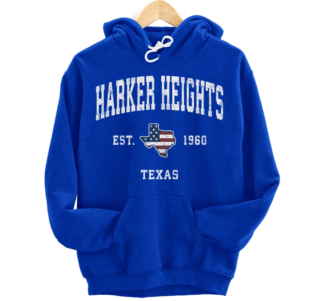 Harker Heights Texas TX Vintage American Flag Sports Design Pullover Hoodie