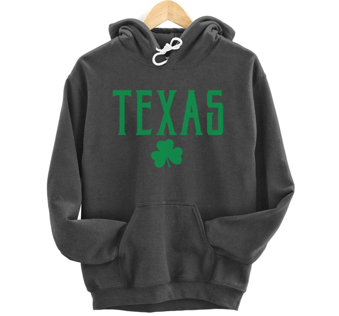 Texas Irish Shamrock Vintage Text Green Print Pullover Hoodie