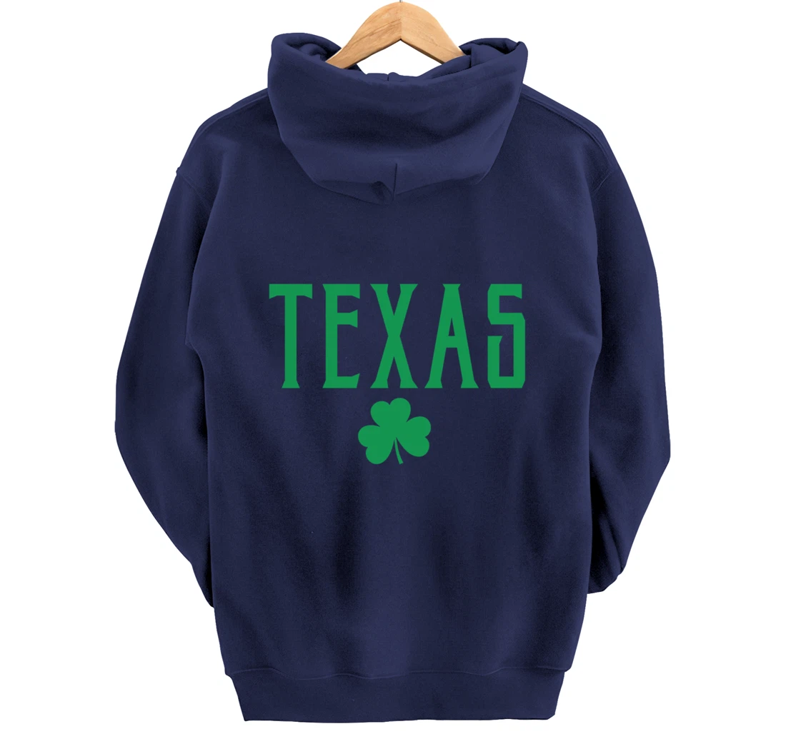 Texas Irish Shamrock Vintage Text Green Print Pullover Hoodie