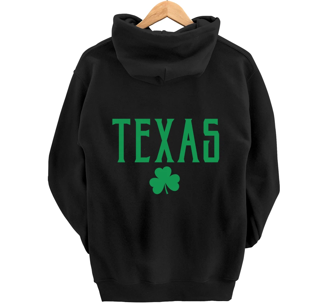 Texas Irish Shamrock Vintage Text Green Print Pullover Hoodie