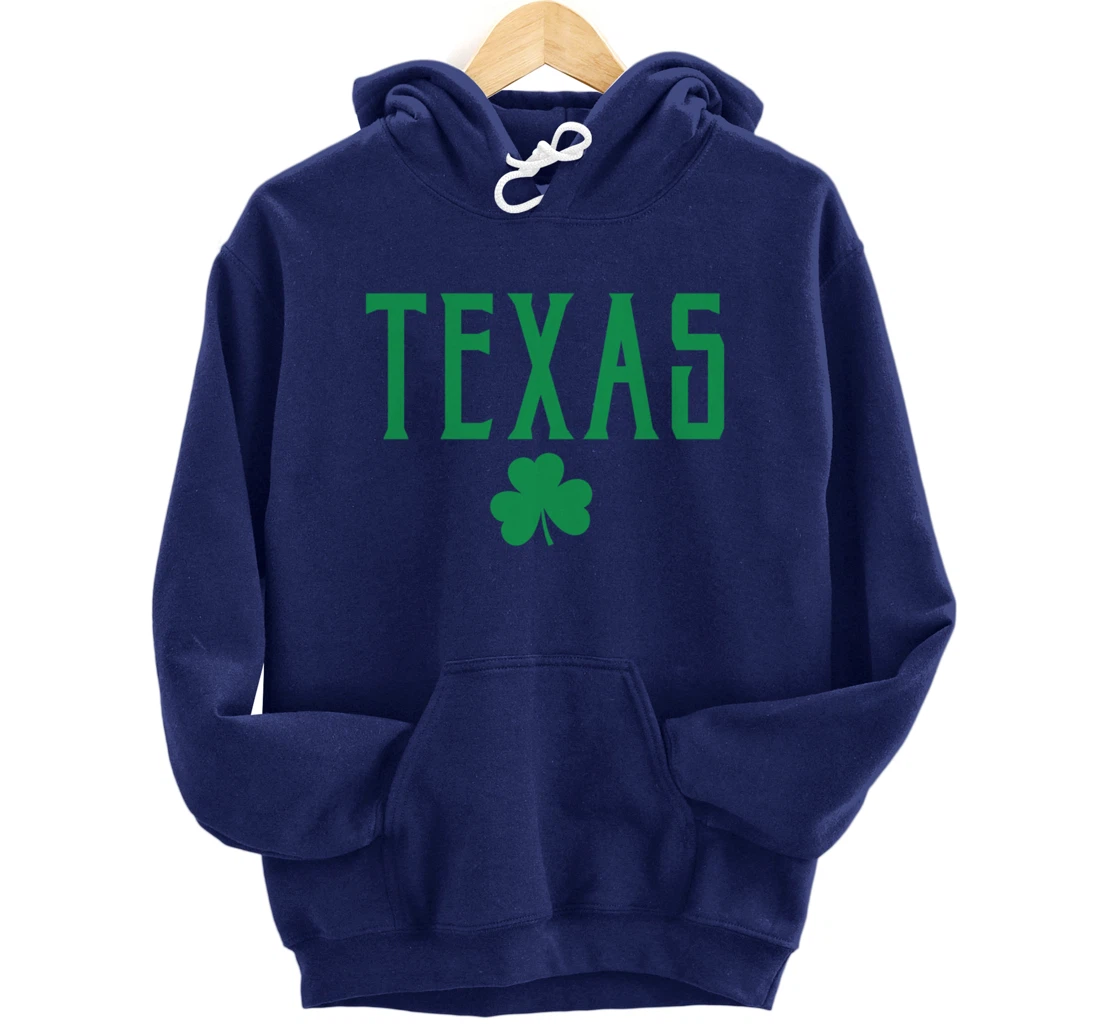 Texas Irish Shamrock Vintage Text Green Print Pullover Hoodie