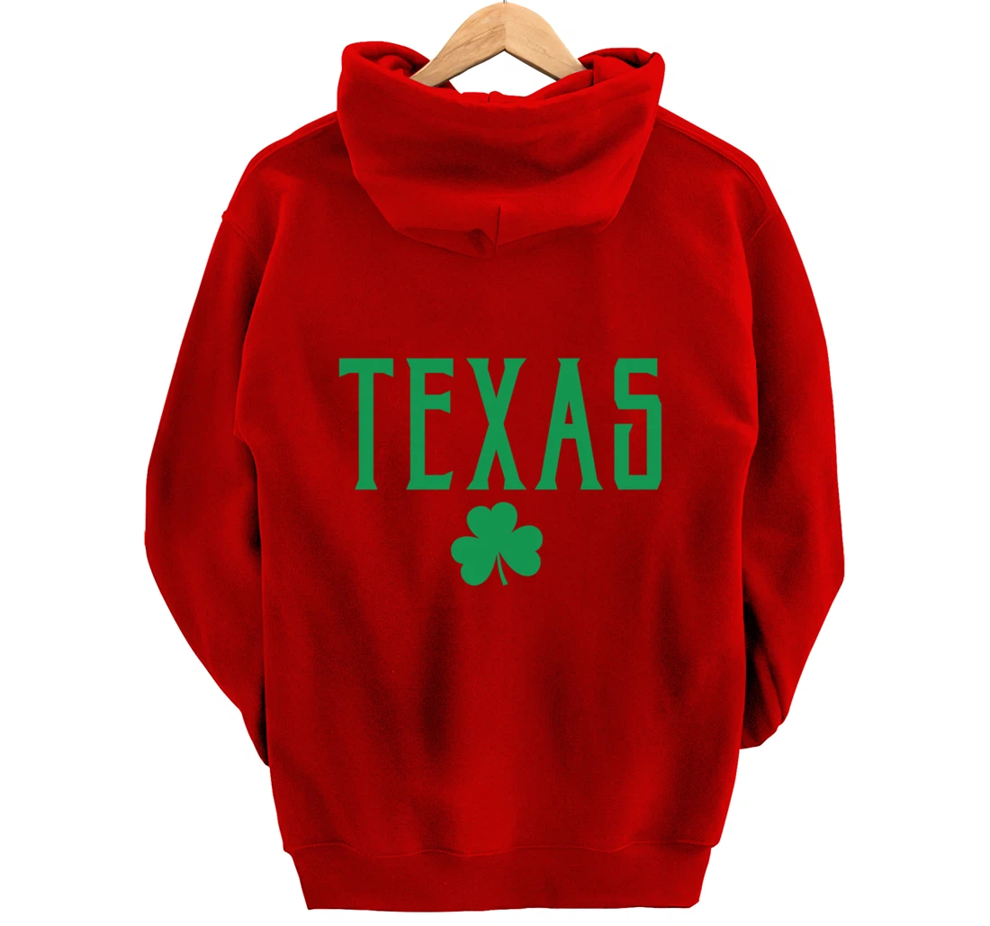 Texas Irish Shamrock Vintage Text Green Print Pullover Hoodie