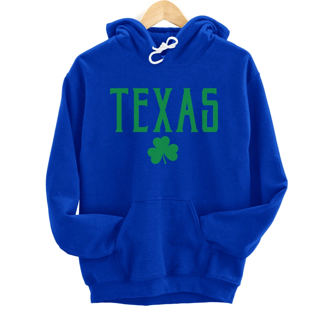 Texas Irish Shamrock Vintage Text Green Print Pullover Hoodie