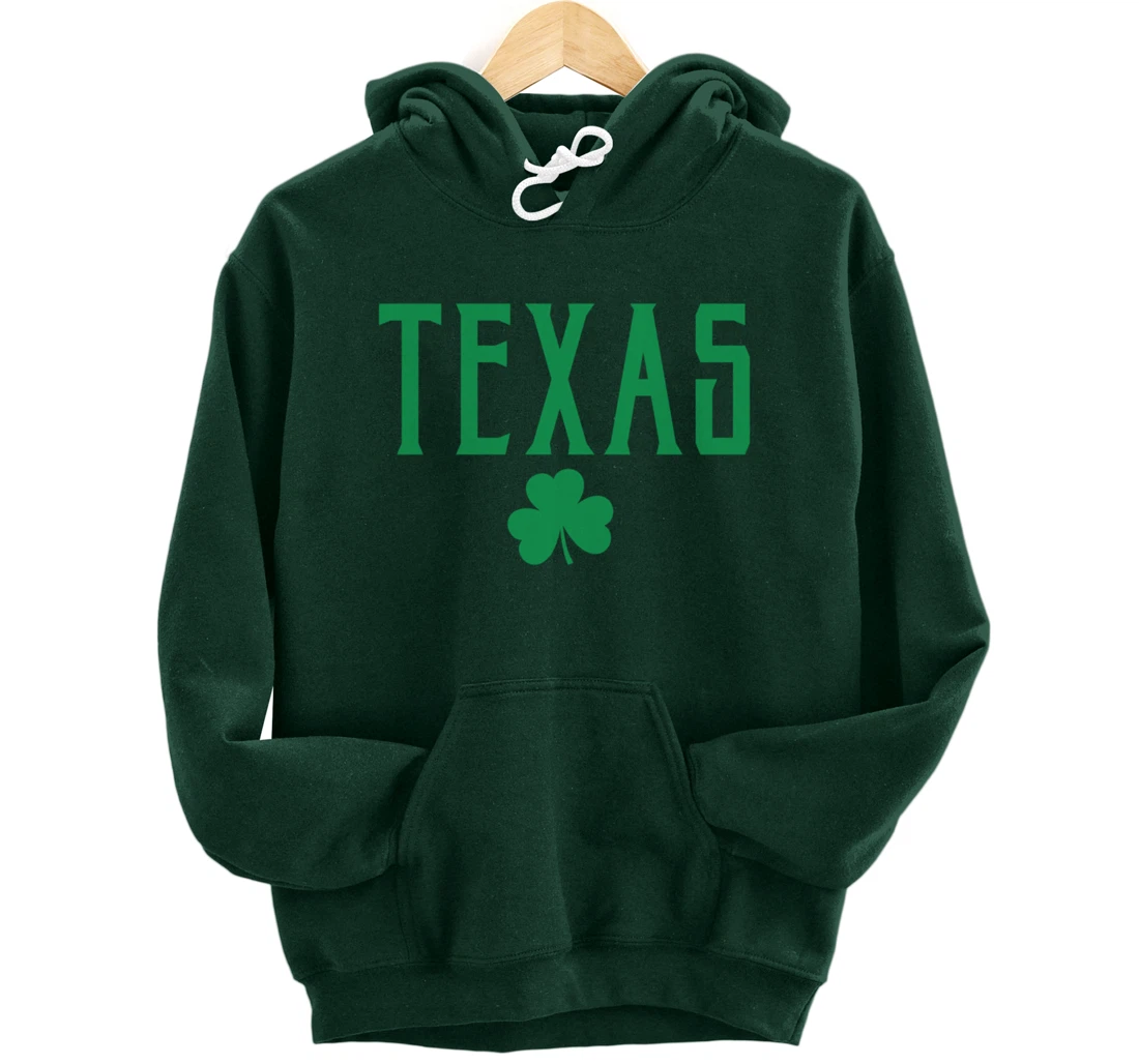 Texas Irish Shamrock Vintage Text Green Print Pullover Hoodie