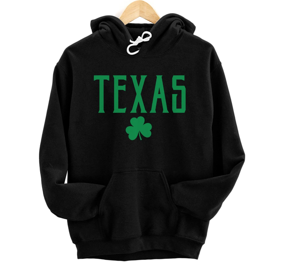 Texas Irish Shamrock Vintage Text Green Print Pullover Hoodie