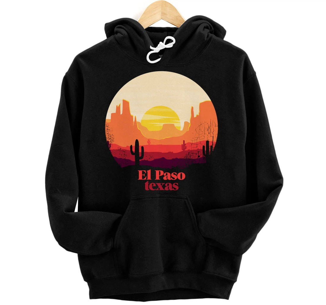 El Paso Texas Desert Illustration Vintage Souvenir Pullover Hoodie