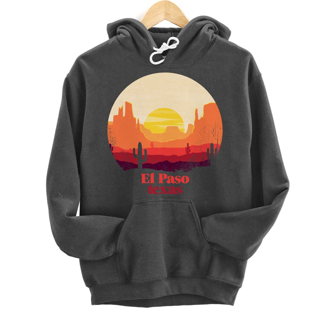 El Paso Texas Desert Illustration Vintage Souvenir Pullover Hoodie