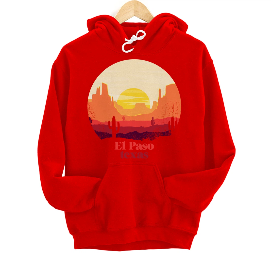 El Paso Texas Desert Illustration Vintage Souvenir Pullover Hoodie