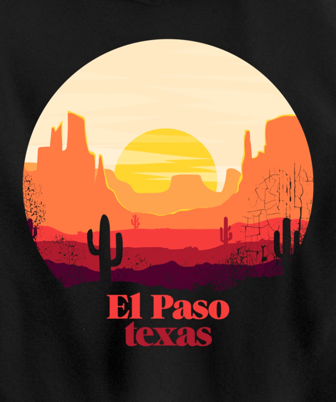 El Paso Texas Desert Illustration Vintage Souvenir Pullover Hoodie