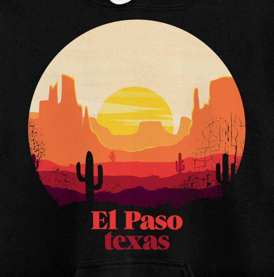 El Paso Texas Desert Illustration Vintage Souvenir Pullover Hoodie