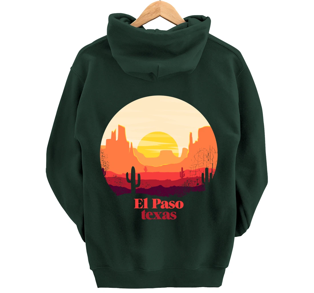 El Paso Texas Desert Illustration Vintage Souvenir Pullover Hoodie