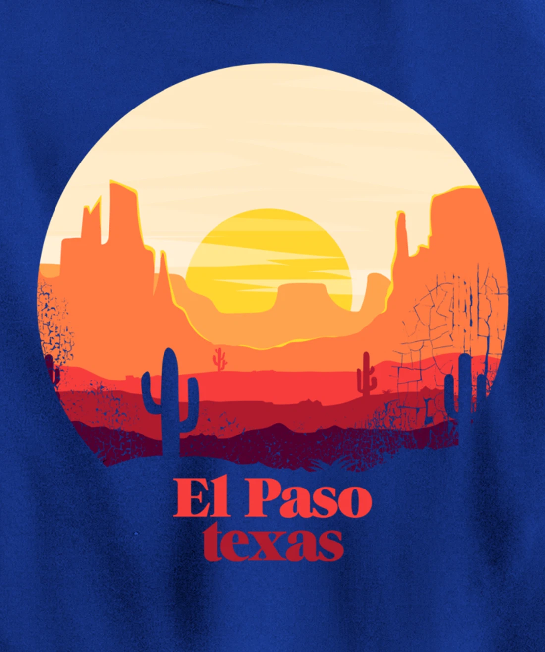 El Paso Texas Desert Illustration Vintage Souvenir Pullover Hoodie