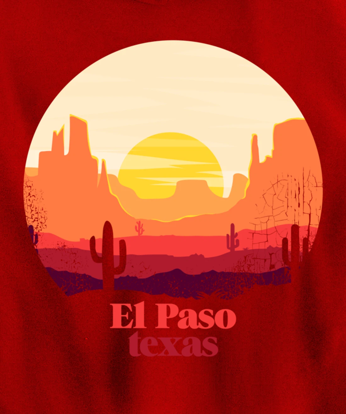 El Paso Texas Desert Illustration Vintage Souvenir Pullover Hoodie