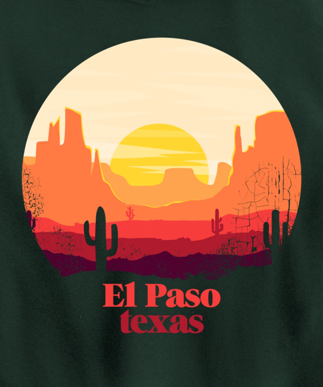 El Paso Texas Desert Illustration Vintage Souvenir Pullover Hoodie
