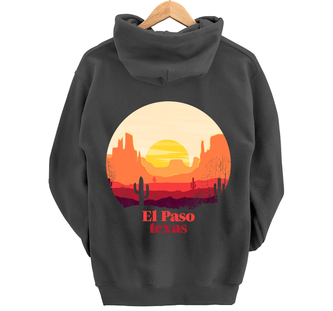 El Paso Texas Desert Illustration Vintage Souvenir Pullover Hoodie