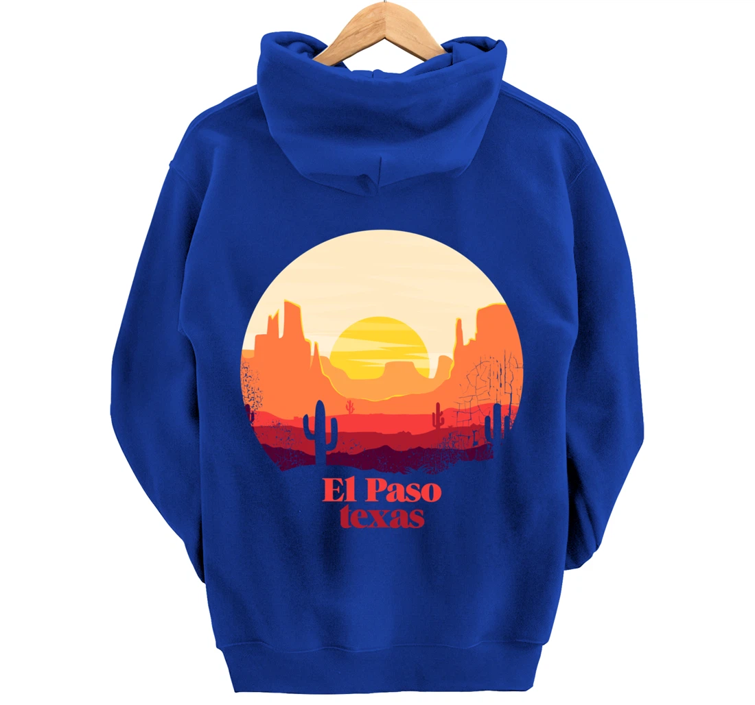 El Paso Texas Desert Illustration Vintage Souvenir Pullover Hoodie