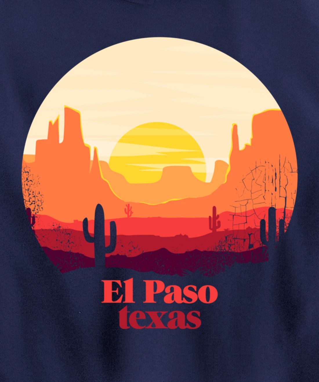 El Paso Texas Desert Illustration Vintage Souvenir Pullover Hoodie