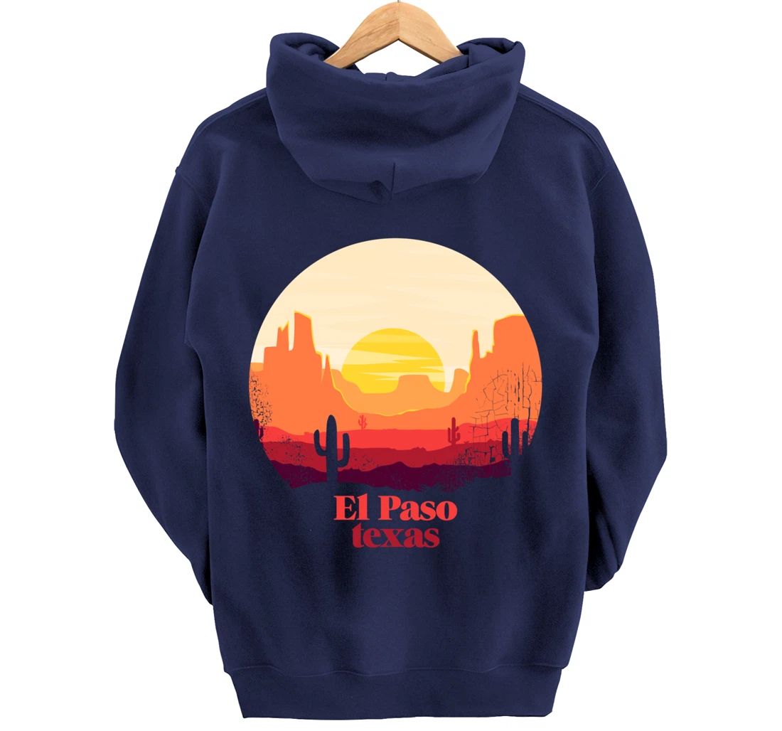 El Paso Texas Desert Illustration Vintage Souvenir Pullover Hoodie