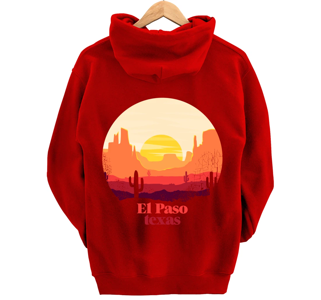 El Paso Texas Desert Illustration Vintage Souvenir Pullover Hoodie
