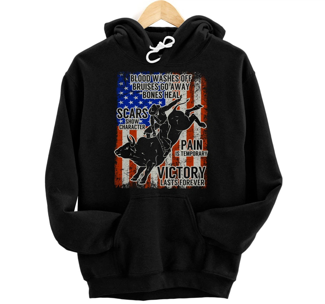 Bull Riding Vintage Texas Ranch Rider America Cowboy Western Pullover Hoodie