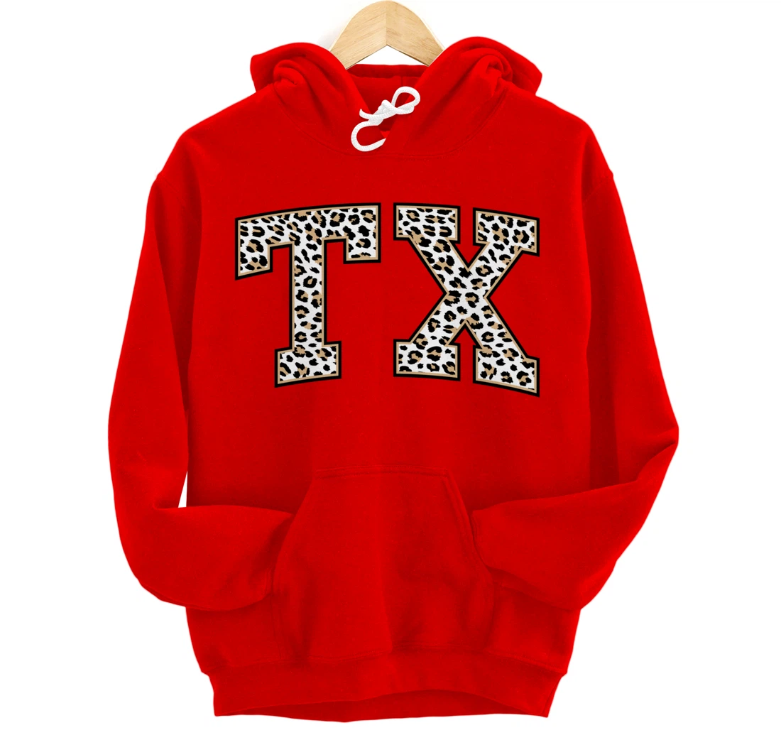 Texas Hoodie Women Men Cool Leopard Print TX State of Texas Pullover Hoodie