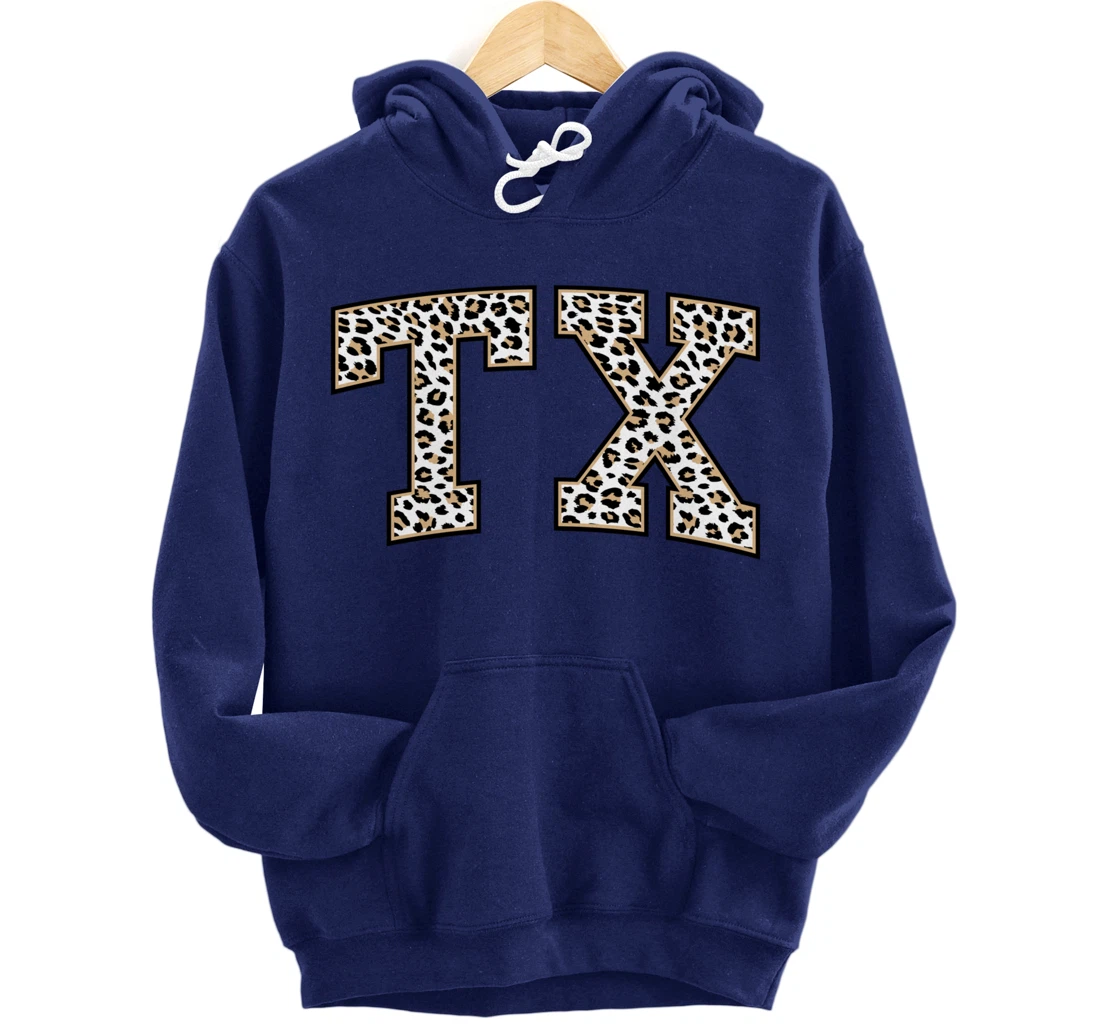 Texas Hoodie Women Men Cool Leopard Print TX State of Texas Pullover Hoodie