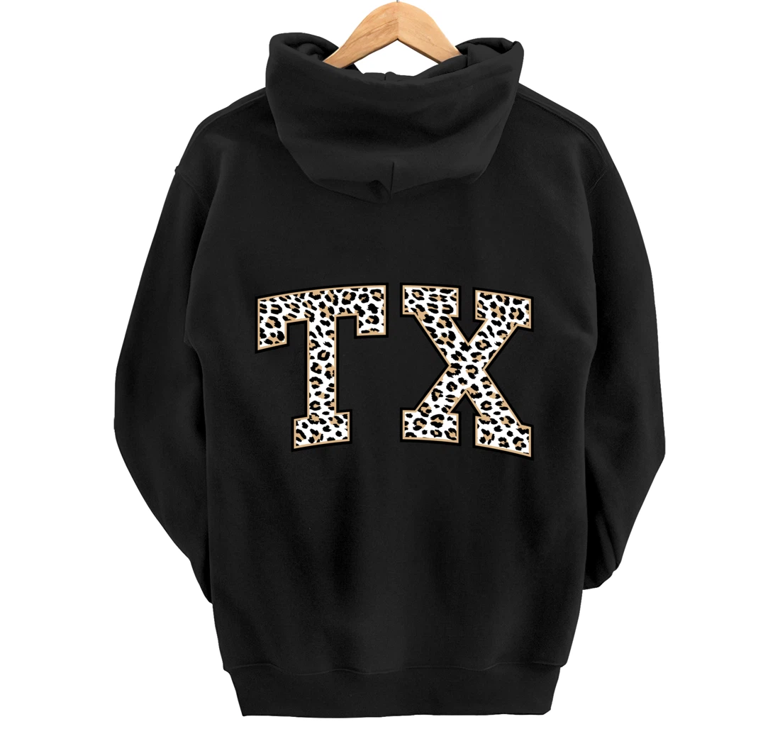 Texas Hoodie Women Men Cool Leopard Print TX State of Texas Pullover Hoodie