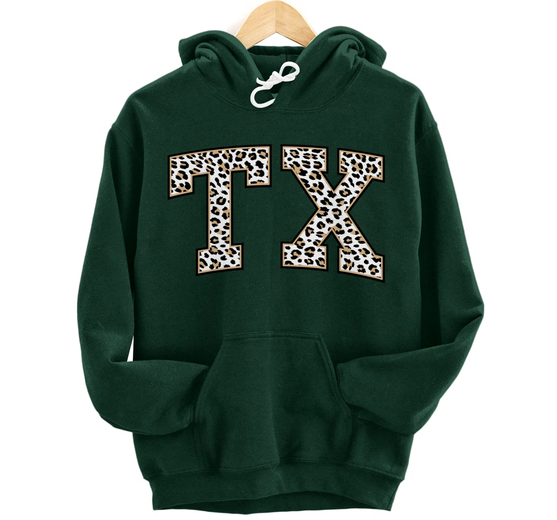 Texas Hoodie Women Men Cool Leopard Print TX State of Texas Pullover Hoodie