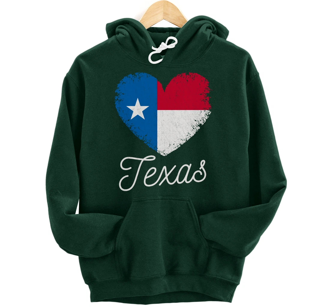 Love Heart Texan Flag Texas Pullover Hoodie