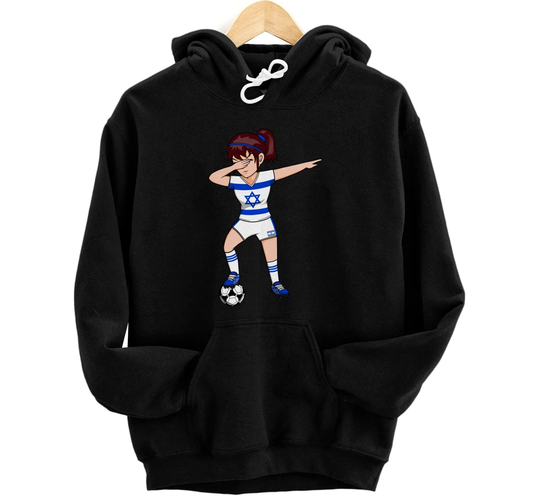 Dabbing Soccer Girl Israel Jersey Israeli Football Fans Art Pullover Hoodie