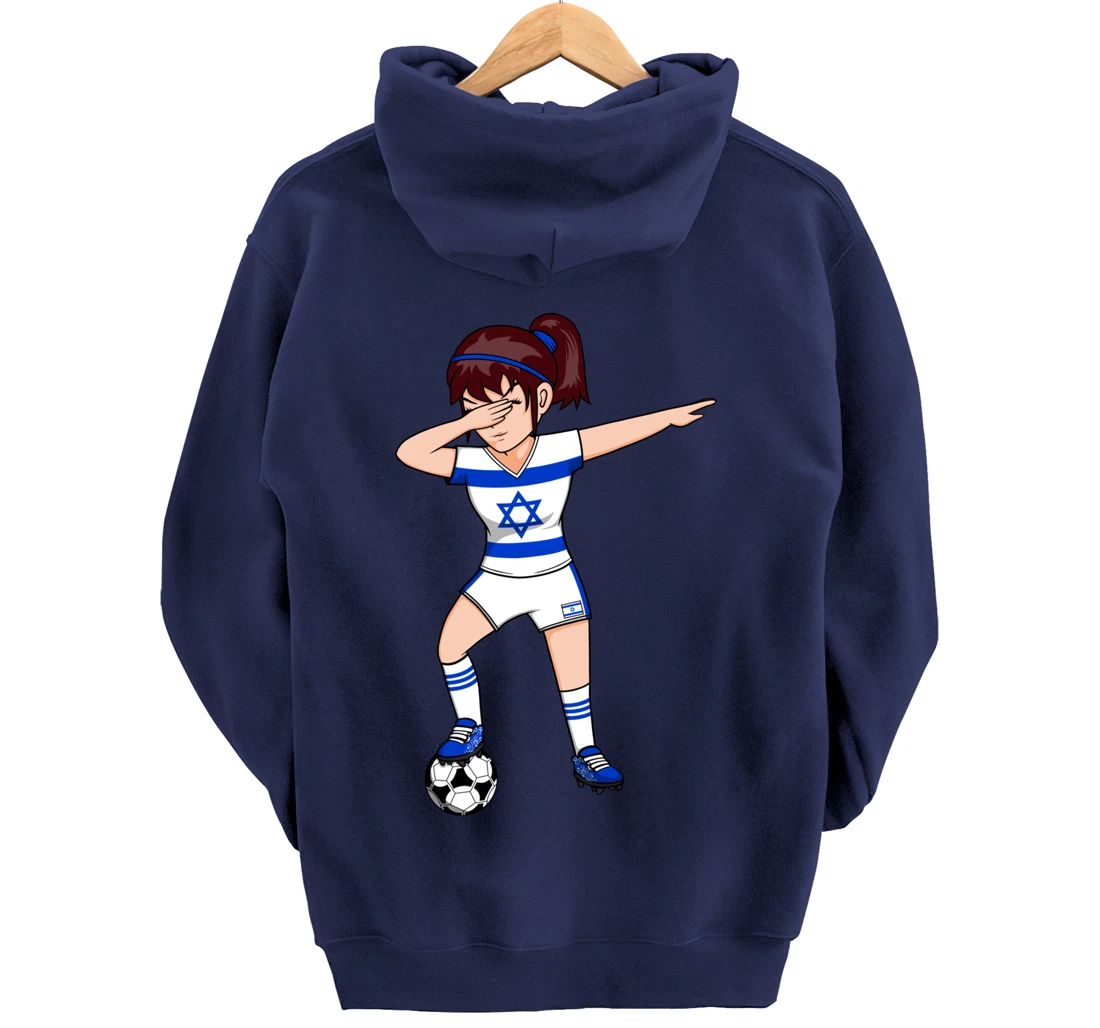Dabbing Soccer Girl Israel Jersey Israeli Football Fans Art Pullover Hoodie